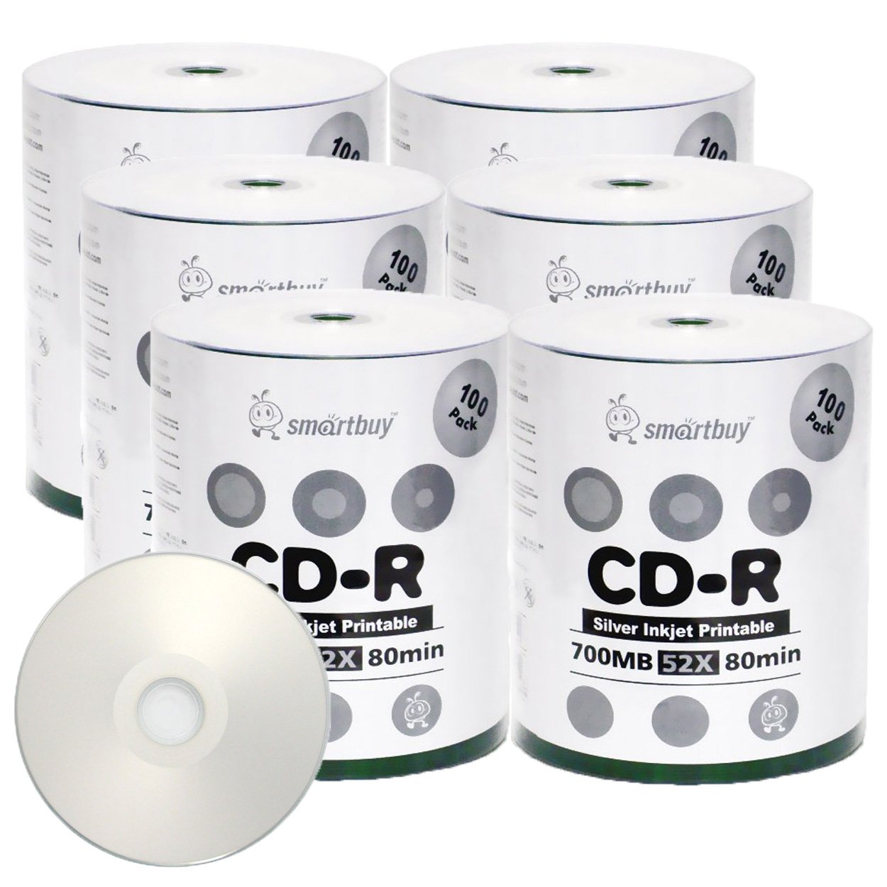 Amazon.com: Smart Buy CD-R 600 Pack 700mb 52x Silver Inkjet Hub